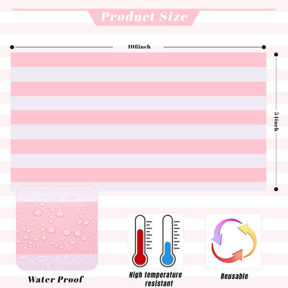 Kesfey 3 Packs Pink and White Vertical Striped Tablecloth 54 x 108 Inch Pink Stripe Table Cloths Disposable Plastic Stripe Table Covers Waterproof Pink Striped Picnic Table Cover for Birthday Party