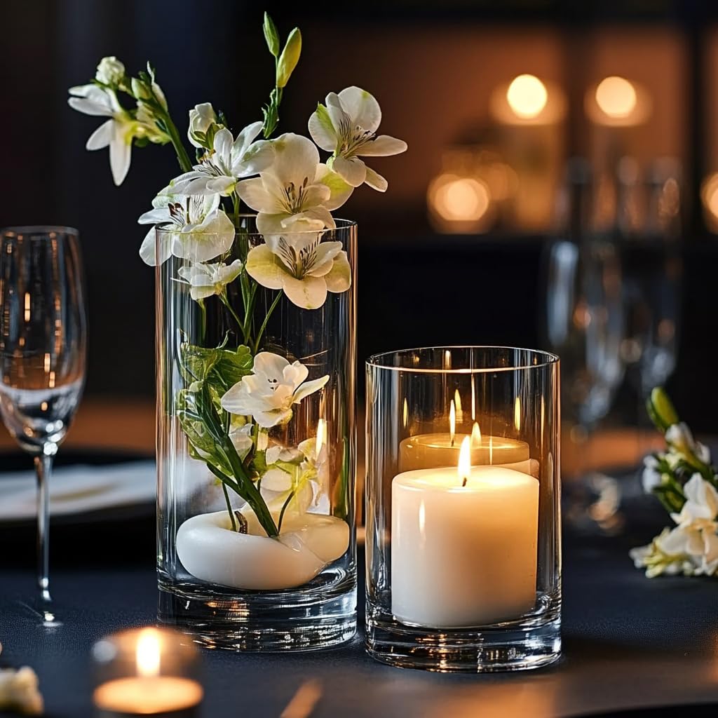 Zomiol 30pcs Glass Cylinder Vase for Centerpieces, 6,8,10,10,12 inch Tall Big Clear Flower Vase Bulk Floating Candle Holder for Wedding Table Home Décor and Party