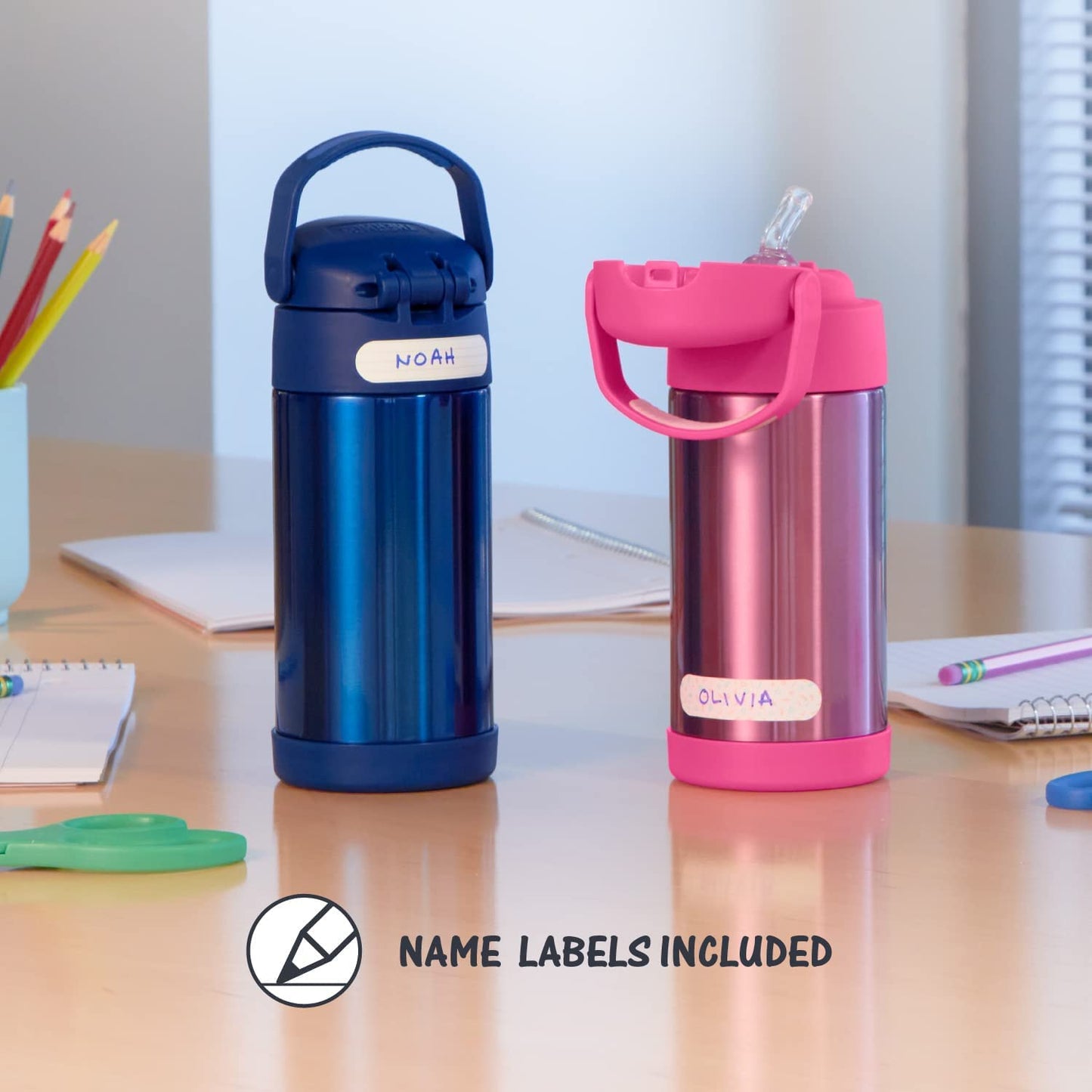 THERMOS FUNTAINER Water Bottle with Straw - 12 Ounce - Kids Stainless Steel Vacuum Insulated Water Bottle with Lid, Butterfly Frenzy
