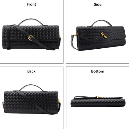 Hoochie Masa Woven Clutch Purse for Women Designer Shoulder Handbag Leather Crossbody Evening Bag with Detachable Chain (Gold)