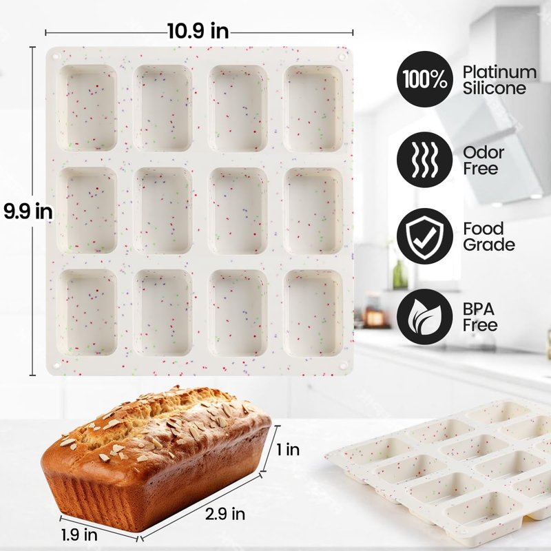 Mini Loaf Pan, Silicone Mini Bread Loaf Pans 12 Cups for Baking Mini Bread, Brownie, Cornbread, Cheesecake, Soap Nonstick