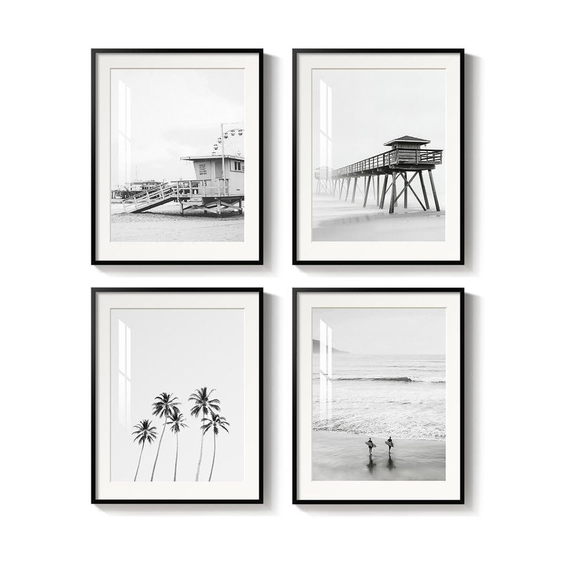 Framed Window Beach Wall Art for Living Room, Large Coastal Tropical Landscape Canvas Print, Blue Ocean Relaxing Summer Seascape Horizontal Picture Artwork for Bedroom Office Wall Decor, 24x48 Inch