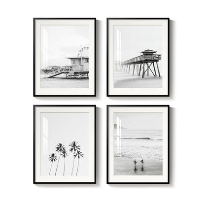 Framed Window Beach Wall Art for Living Room, Large Coastal Tropical Landscape Canvas Print, Blue Ocean Relaxing Summer Seascape Horizontal Picture Artwork for Bedroom Office Wall Decor, 24x48 Inch