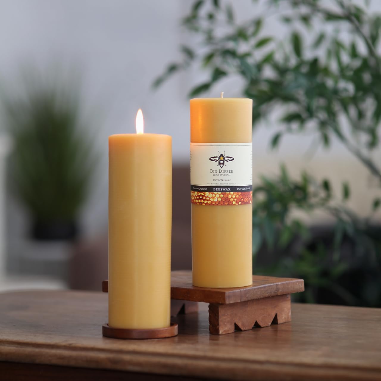 Big Dipper Wax Works 100% Pure Beeswax Pillar Candle, Extra Large 3" x 9", 110 Hour Burn, Handcrafted Honey Aroma, Clean Soot-Free, Eco-Friendly Cotton Wick for Home Décor, Weddings & Meditation