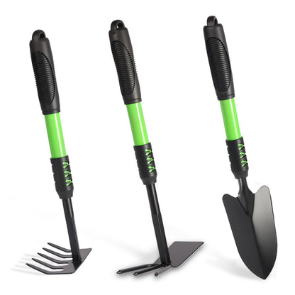 Zenrok Garden Tool Set, 3 Pack Lightweight Heavy Gardening Kit Including Hand Shovel, Transplant Shovel and Hand Rake with Soft Rubber Non-Slip Handle, for Planting Weeding Digging, Green ﻿