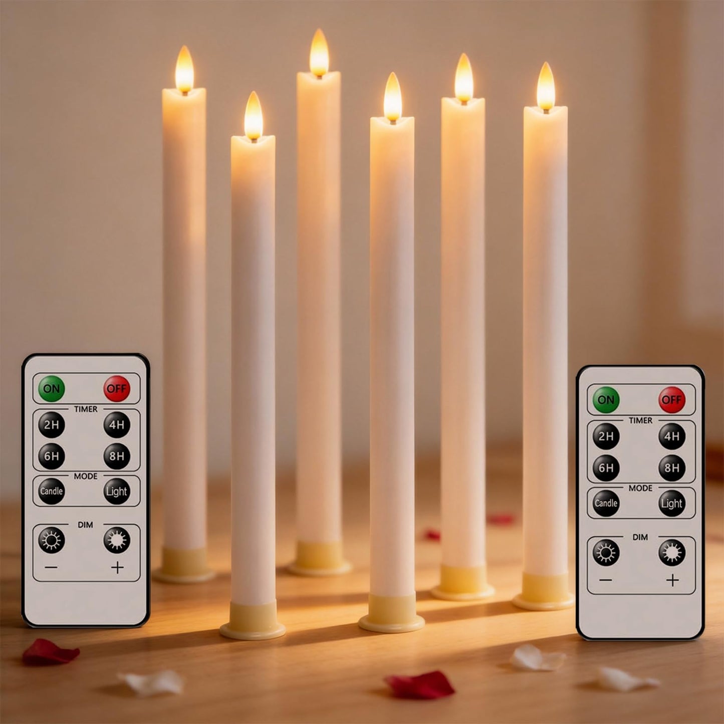 RosMank 6 Set LED Candles, Indoor & Outdoor Candles with 10-Key Remote Timer Control, Flameless, Real Wax, Decoration for Christmas, Birthday, Wedding, Party, White