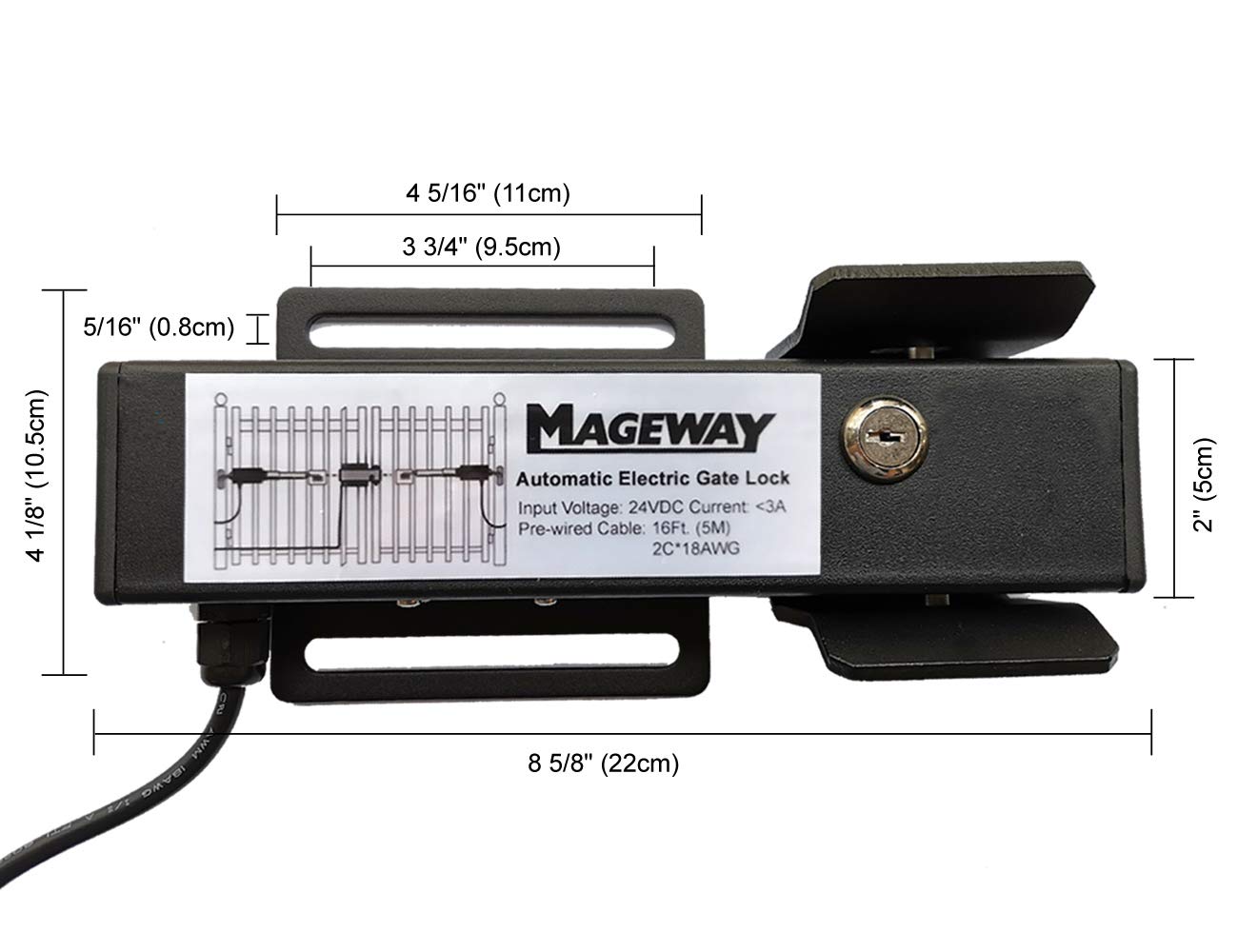 Mageway 24VDC Heavy Duty Automatic Electric Gate Lock for Swing Gate Opener Gate Operator Automatic Gate Openers, Fail Secure Waterproof Solenoid Lock, Pre-Wired 16 ft UL Cable