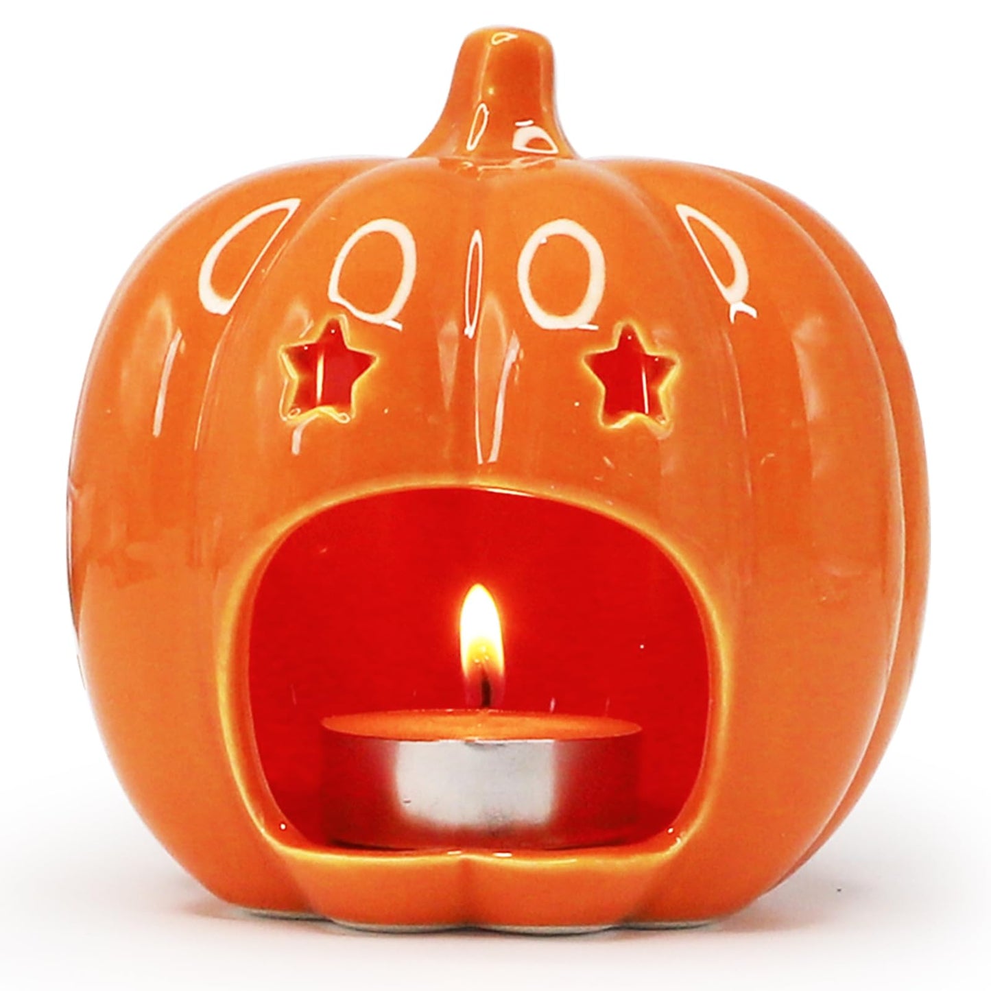 Halloween Pumpkin Candle Holder, Ceramic Candle Stick Holder with Star Hole, Orange Candle Holders for Candlesticks, Halloween Decor Gift for Daughter, Mother, Girlfriend & Kids