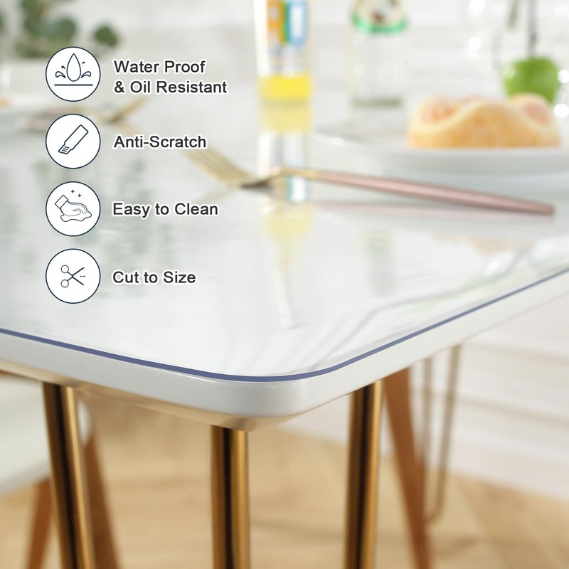 LovePads Clear Table Cover Protector 42 x 63 Inch, 1.5mm Thick Plastic Table Cover, Table Protector for Dining Room Table, Waterproof Vinyl Tablecloth Table Pad Mat for Kitchen, Dresser, Writing Desk