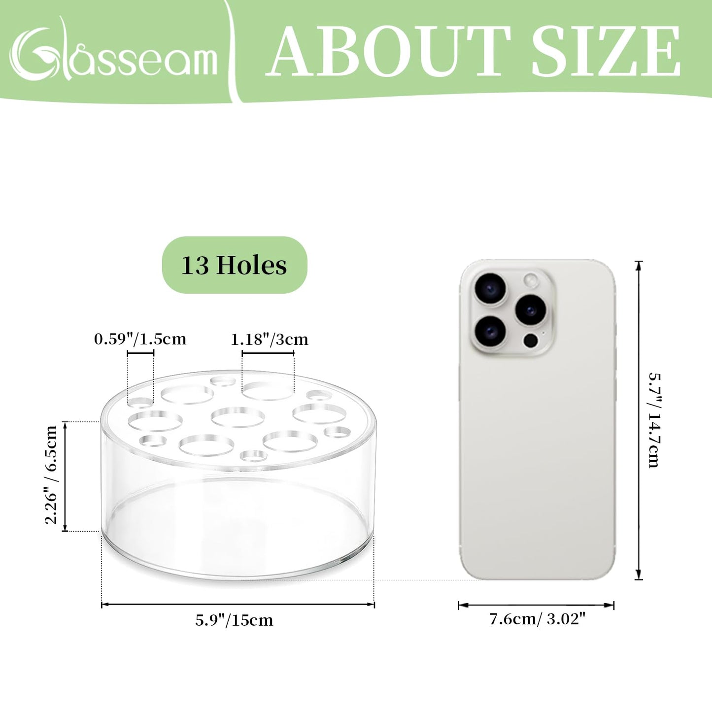 Glasseam Acrylic Flower Vase for Centerpieces: Set of 6 Wedding Party Dining Room Table Decorations, Cylinder Round Clear Vases with 13 Holes (5.9in)