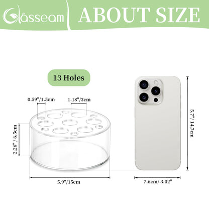 Glasseam Acrylic Flower Vase for Centerpieces: Set of 6 Wedding Party Dining Room Table Decorations, Cylinder Round Clear Vases with 13 Holes (5.9in)