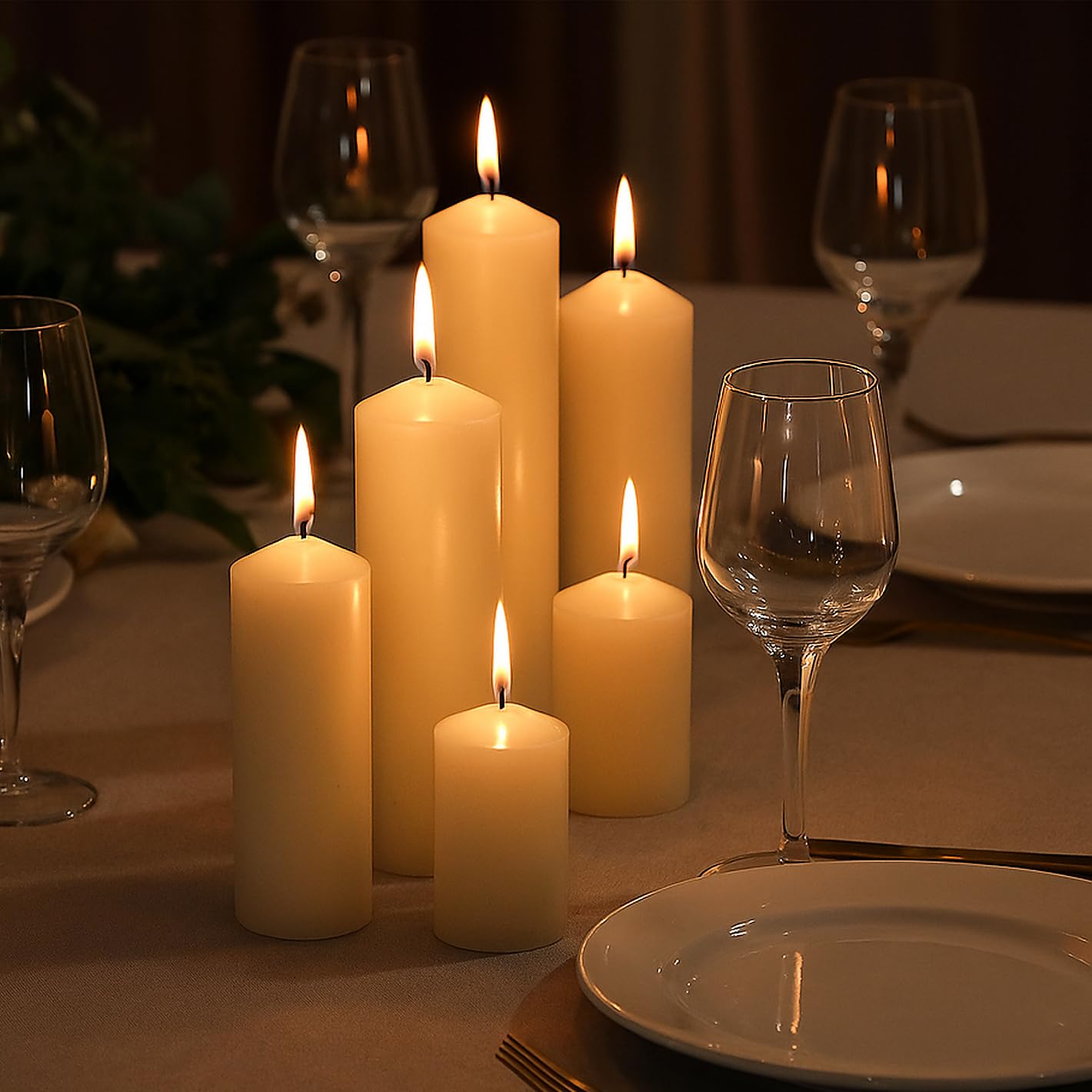 Veiuwa 36 Pack White Pillar Candles Bulk Set, 2x3 2x4 2x6 Inch - 12 Each Size, Dripless Smokeless Clean Burning for Wedding Centerpieces, Home Decor, Church, Romantic Ambiance！