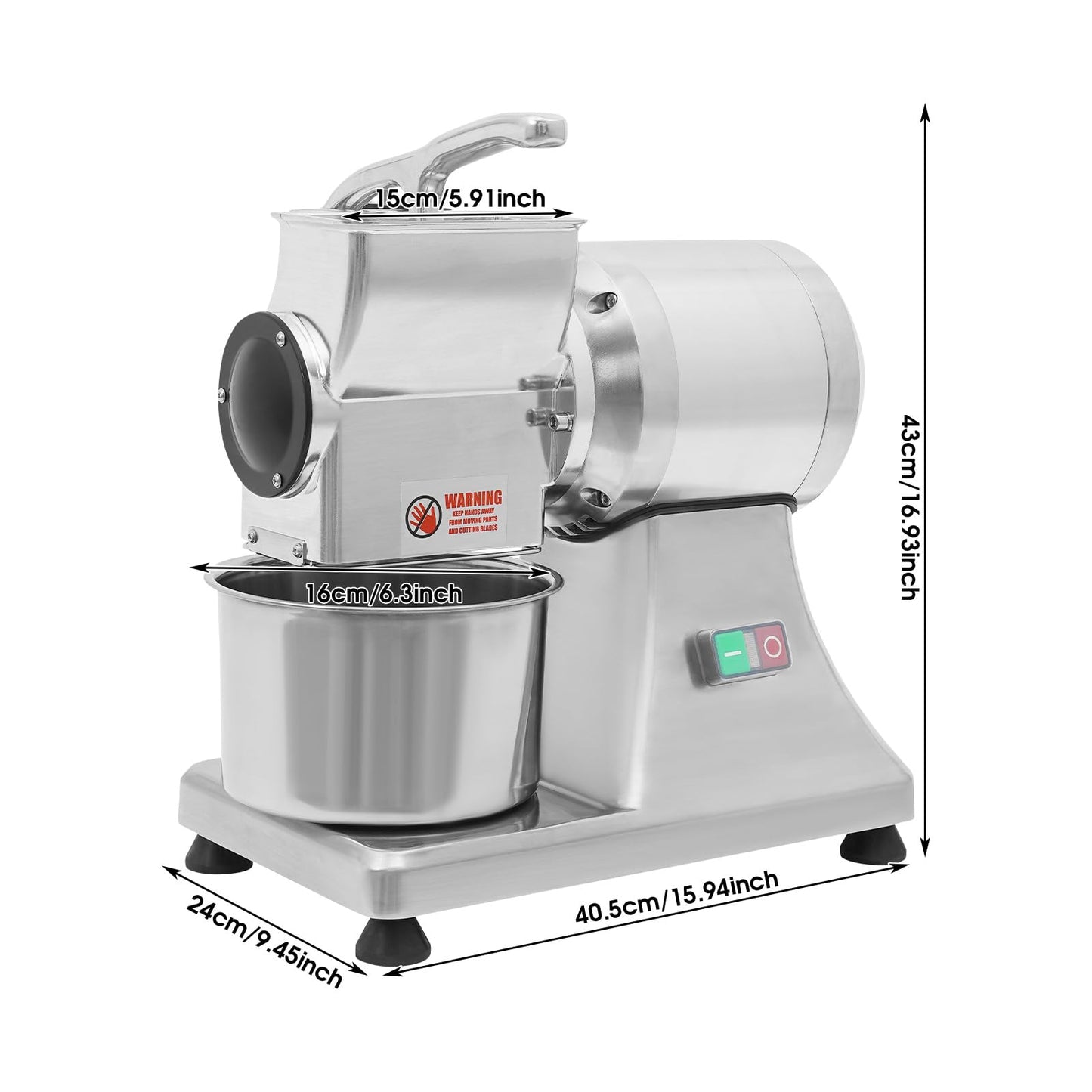 Commercial Cheese Grater for Block Cheese, 110V 550W Electric Cheese Grinder Machine 88lbs/H Heavy Duty Stainless Steel Automatic Butter Bread Bran Mill with Safety Shield & Bucket