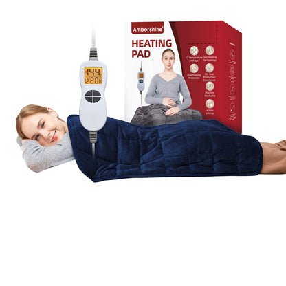 Ambershine 17''x33'' XXXL King Size Heating Pad with 12 Temperature Settings & 4 Auto-Off Countdown Timers, Pain Relief for Back/Neck/Shoulders/Abdomen/Legs, Christmas Gifts for mom dad (Dark Gray)