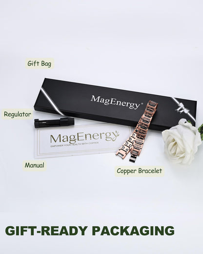 MagEnergy Copper Bracelet for Men, Cross Copper Magnetic Bracelet with Ultra Strength Magnets, Adjustable Link Jewelry Box Gift (Sizing Tool)