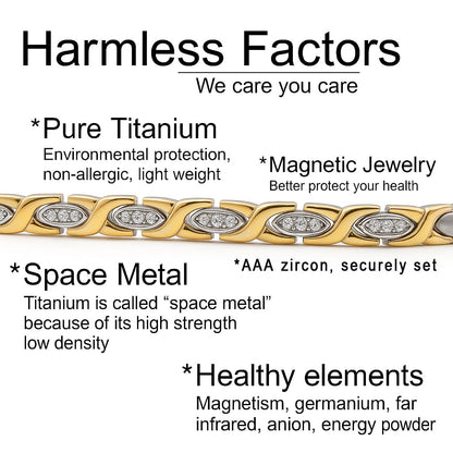 38 Elegant Titanium Magnetic Bracelet for Women Germanium and Magnetic Functions with Free Link Removal Tool Christmas gift (S&G With Zircon)