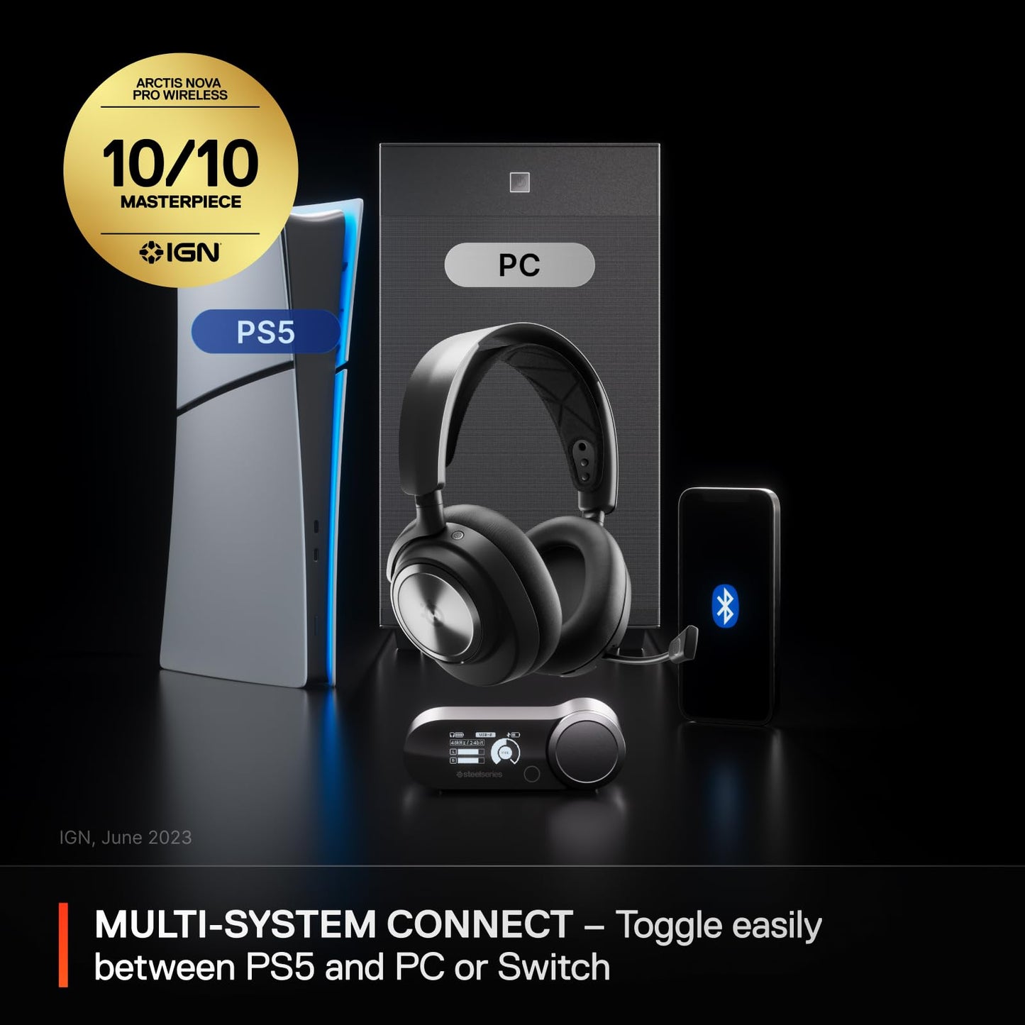 SteelSeries Arctis Nova Pro Wireless Multi-System Gaming Headset - Premium Hi-Fi Drivers - Active Noise Cancellation - Infinity Power System - ClearCast Gen 2 Mic - PS5, PS4, PC, Switch, Mobile