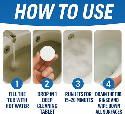 **Jetted Tub Cleaner | 12 Active Cleaning Tablets for Whirlpool & Spa Baths - Septic Safe & Effective**