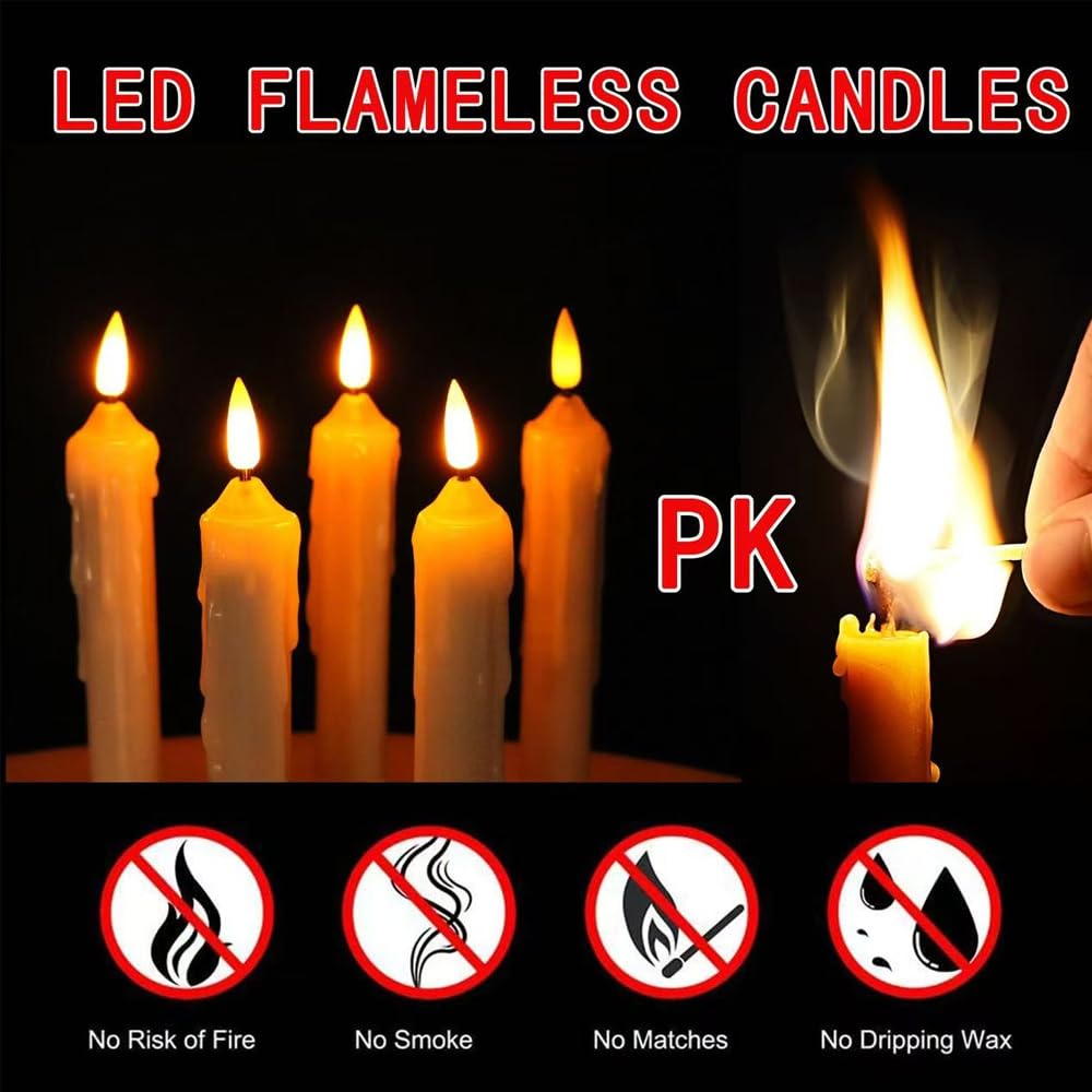 Mxqdhx Flameless Taper Candles with 6H Timer Built-in,Auto On Daily, Not Remote, 6 Pack Battery Operated LED Flickering 3D Flame Candle, Halloween Christmas Thanksgiving Fireplace Decorations
