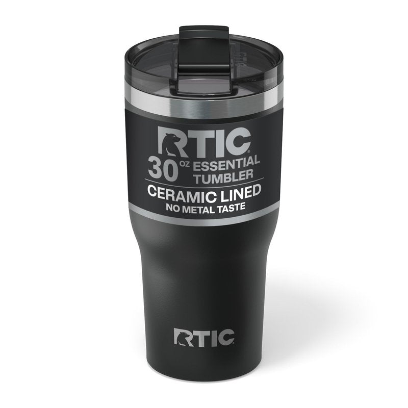 RTIC 30oz Essential Tumbler with Lid, Ceramic Lined, Insulated, Stainless Steel, Metal, Double Wall Vacuum-Insulation, Travel Cup for Iced Coffee, Tea, Hot and Cold Drink, Black