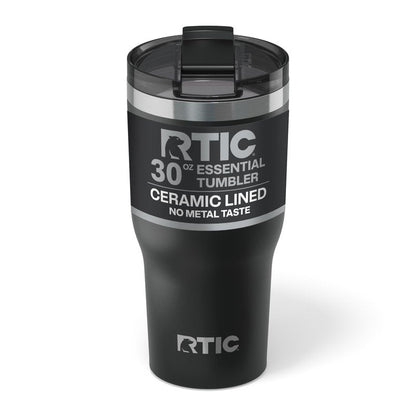 RTIC 30oz Essential Tumbler with Lid, Ceramic Lined, Insulated, Stainless Steel, Metal, Double Wall Vacuum-Insulation, Travel Cup for Iced Coffee, Tea, Hot and Cold Drink, Black