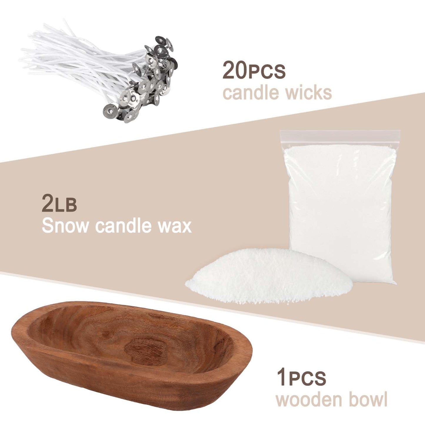 CLTNIKET 2LB Pure White Pearl Wax DIY Candles，Snow Sand Wax DIY Candle Making Kit - Complete Set with Wooden Bowl, 20 Cotton Wicks for Easy Crafting & Home Decor.