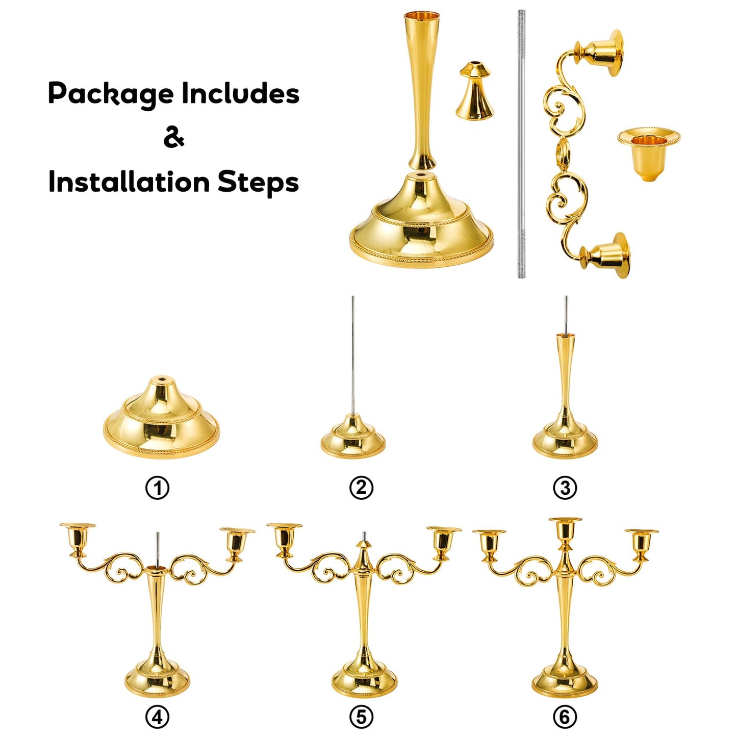 YOUEON Candelabra, Candelabra Candle Holder, Tall Candlesticks Holder, Elegant Taper Candle Holder Centerpiece for Wedding, Church, Halloween, Dining, Home Decor (Gold)