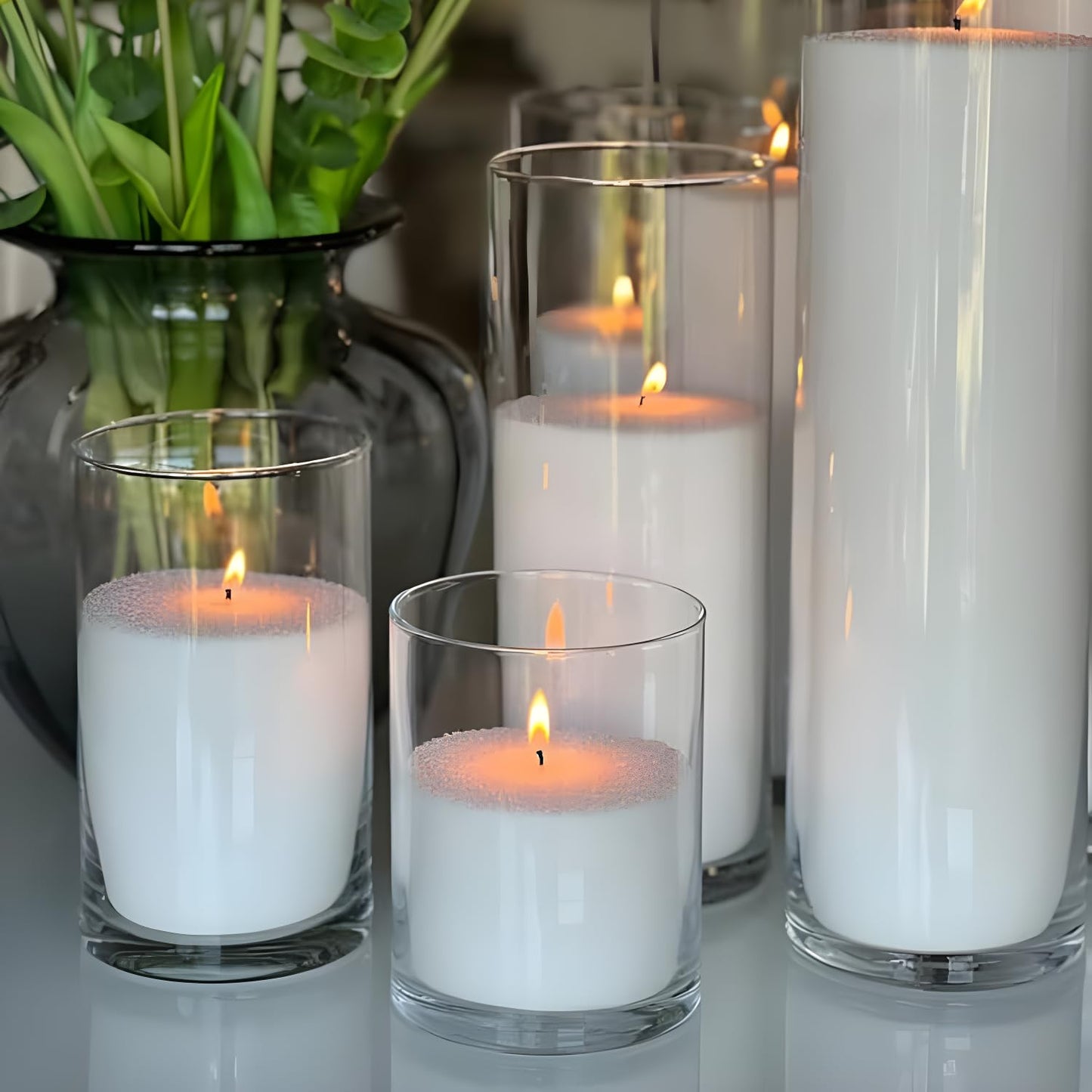 Niceme Snow Pearled Candles - 12Oz Customized Powdered Candle Sand Pourable Refillable White Pearled Candle Wax Long Lasting All Natural for Halloween Thanksgiving Christmas Wedding Party (No Wick)