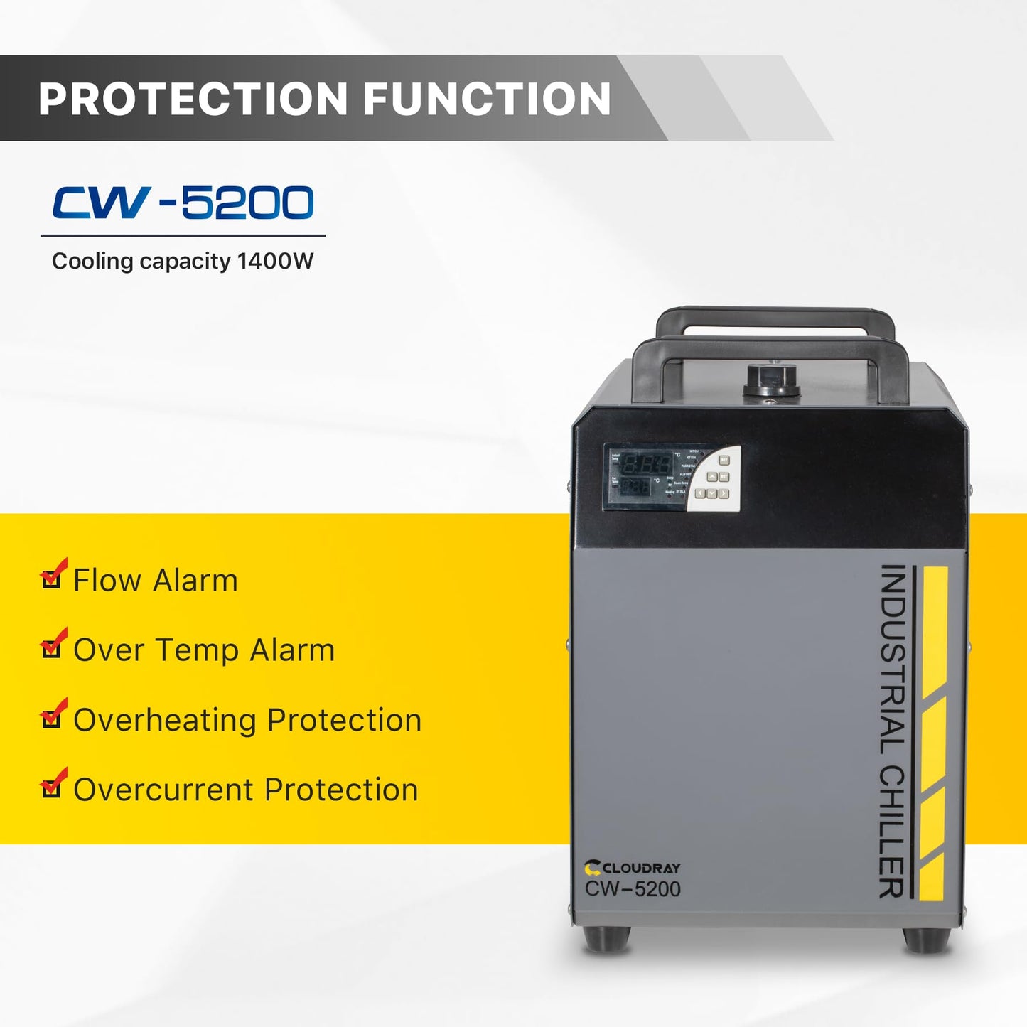 Cloudray 6L Industrial CO2 Laser Water Chiller 0.61HP CW5200 Precise Thermostat Recirculating CO2 Industrial Laser Chiller for 60W 70W 80W 90W 100W 120W 130W 150W CO2 Engraving Machine Cooling Machine