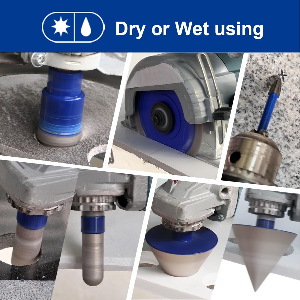 SHDIATOOL Diamond Tile Drill Bits Kit 15pcs, Porcelain Hole Saw Sets, Core Bits Cutter for Drilling Ceramic Marble Granite (6/8/10/20/25/35/50/75/100/20MM/2/SDS/HEX/6MM/4.5”)