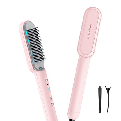 Wavytalk Hair Straightener Brush, Sleek Sweep Ionic Straightening Brush with 6 Temperature Adjust, Anti-Scald Ceramic Straightening Comb Fast Heating for Home Salon, Dual Voltage, Purple.