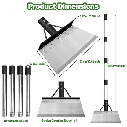 INCIKITI Multifunctional Garden Cleaning Shovel, Heavy Duty Steel Flat Shovel with 59" Adjustable Handle, Snow Ice Scraper, Outdoor Spade Tool for Weeding, Lawn Edging, Digging, Ice Removal