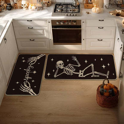 Artoid Mode Spooky Skeleton Spider Bone Black Halloween Kitchen Mats Set of 2, Black Home Decor Low-Profile Kitchen Rugs for Floor - 24x35 and 24x59 Inch