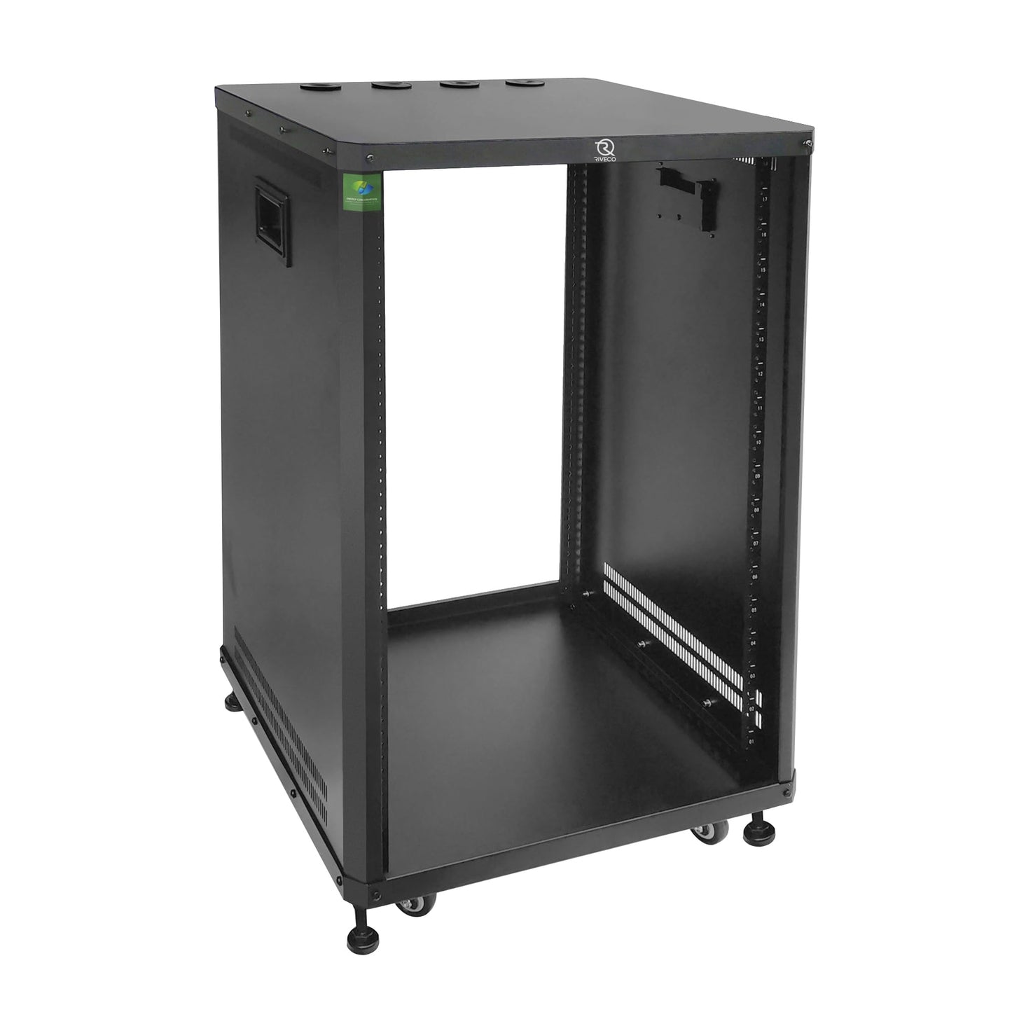 RIVECO POMU 18U Stereo & Server Rack with Caster Wheels, Rolling Network Cabinet, Open Frame for 19 inches Audio Video Music Recording & IT Equipment, Obtuse Angel, Lifting Handle