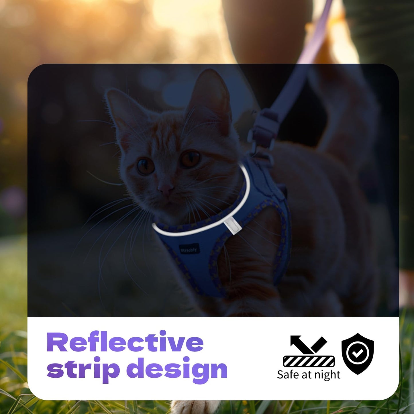 Rttochfy Cat Harness and Leash Set, Escape Proof Kitten Harness, Soft and Breathable Vest with Reflective Strip, Easy to Wear for Cats Walking and Traveling (Purple, S)