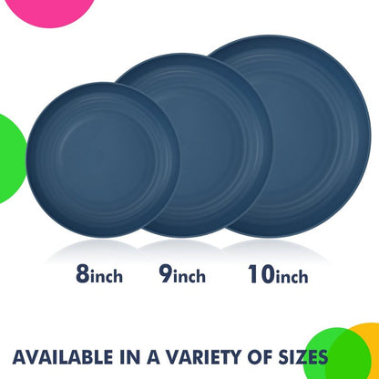 Homienly Deep Dinner Plates Set of 8 Alternative for Plastic Plates Microwave and Dishwasher Safe Wheat Straw Plates for Kitchen Unbreakable Kids Plate Set with 4 Colors (Classic Bright, 9 inch)