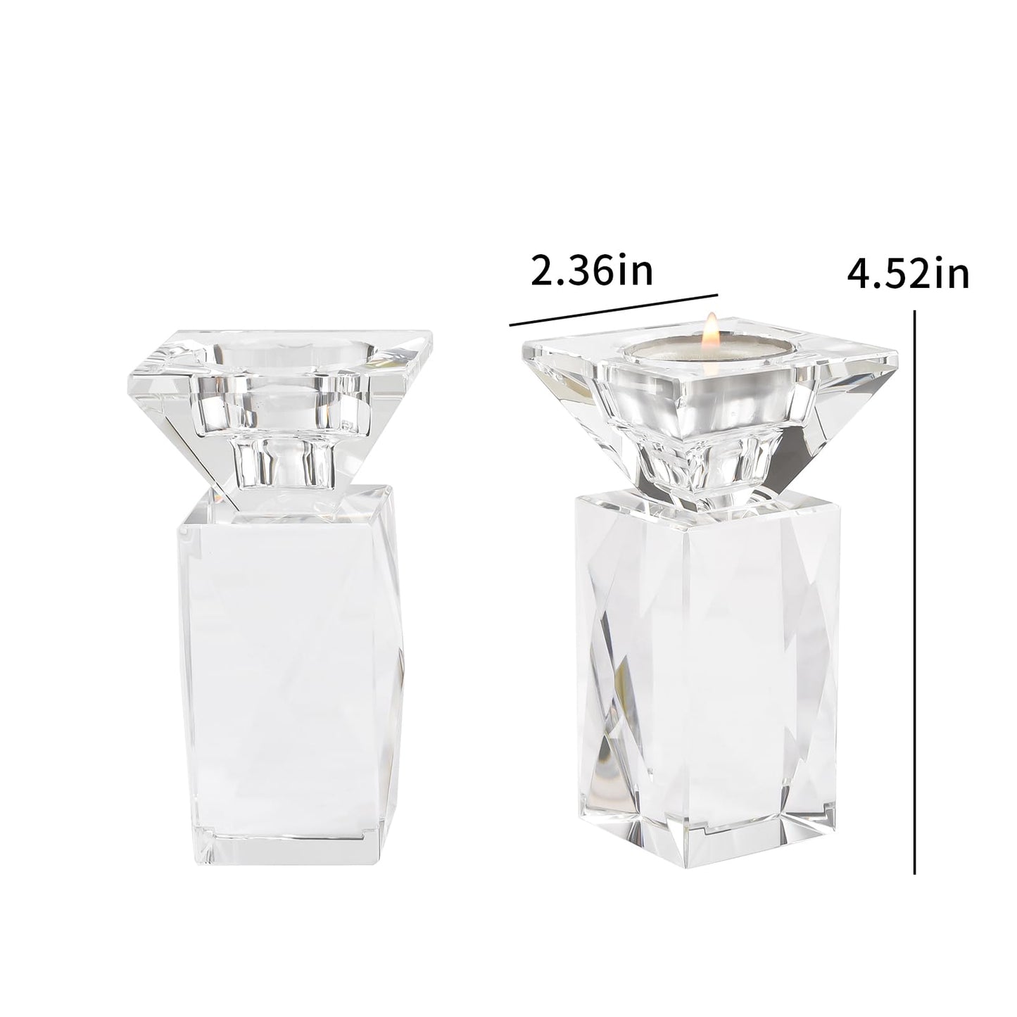 Crystal Candle Holders Set of 2, Clear Taper Candle Holder Decor, Table Centerpieces for Home Party and Wedding Decoration(4.5''Height)