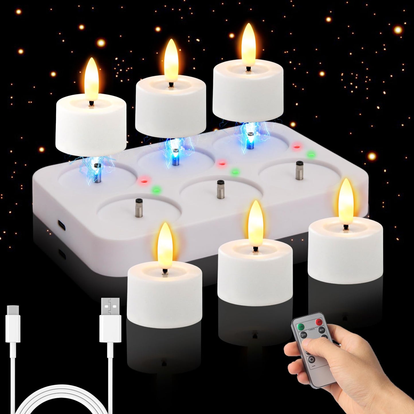 Rechargeable Flameless Tea Lights Candles with Timer Romote, 1.5"x 2" Small Votive Candle Battery Operated with USB Charging Base, Electric LED Candles for Wedding Centerpiece Table Decor (6 Pack)