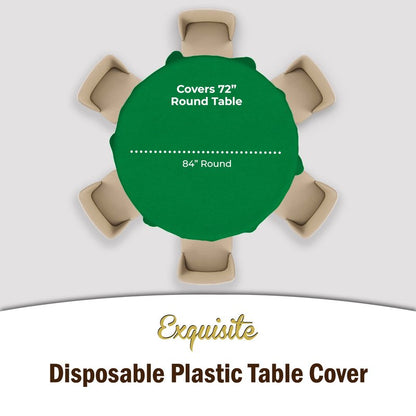 Exquisite 12-Pack Premium Plastic Tablecloth 12-Pack Premium Plastic Tablecloth 84in. Round Table Cover - Emerald Green