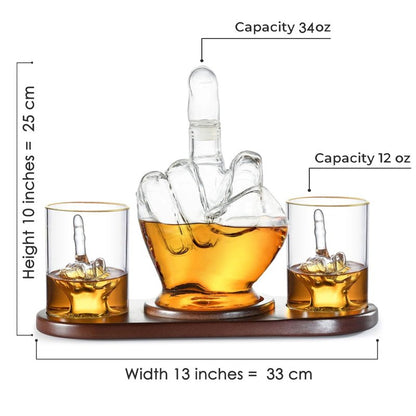 RUGLUSH Middle Finger Whiskey Decanter Set - Wine Container & Middle Finger Glasses for Scotch, Tequila, Brandy, Rum, Bourbon & Alcoholic Drinks - Gift Accessories for Men, Dads, Boyfriends