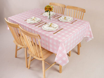 Kesfey 3 Packs Pink Gingham Tablecloth Pink and White Checkered Tablecloths 54 x 108 Inches Disposable Plastic Gingham Tablecovers Waterproof Rectangle Picnic Table Covers for Birthday Party Supplies