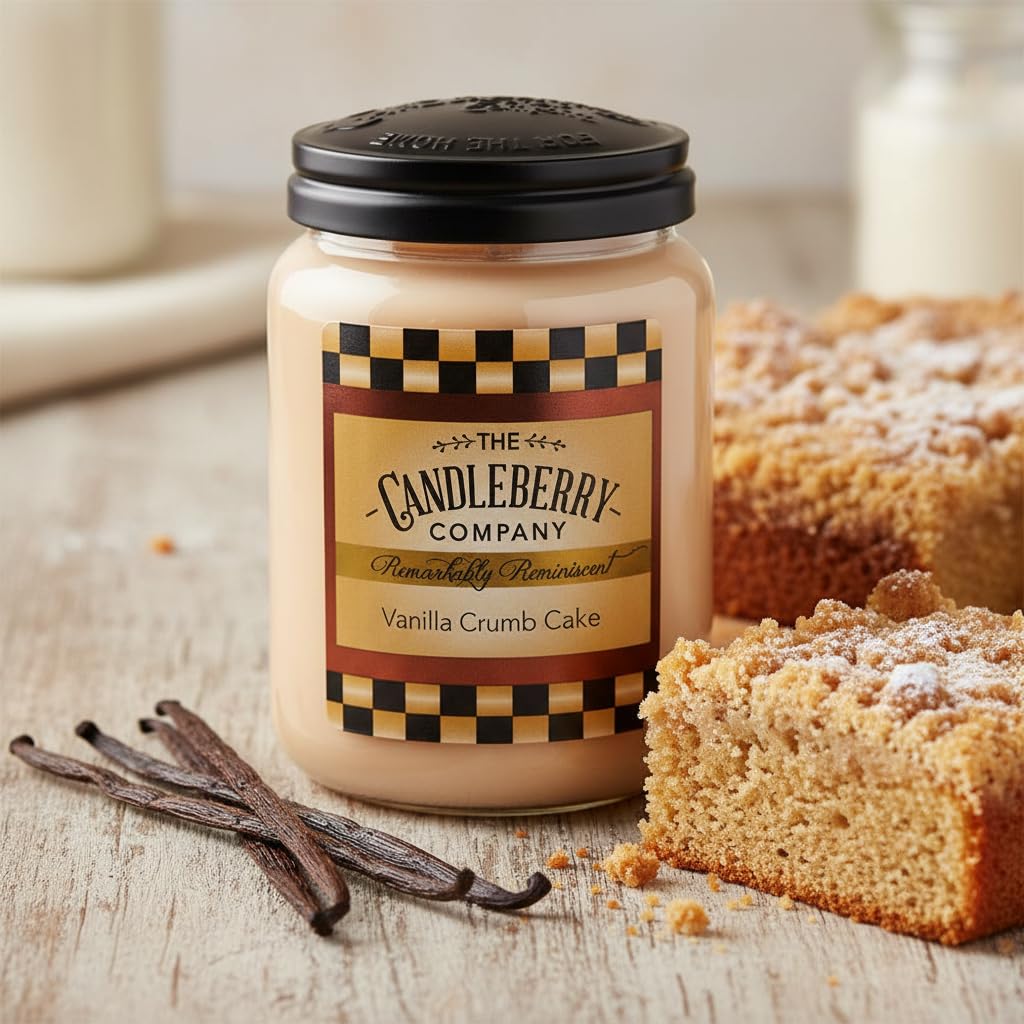Candleberry Candles Vanilla Crumb Cake | Strong Fragrances for Home | Hand Poured in The USA | Highly Scented | 135 Hour Burn Time | Large Jar