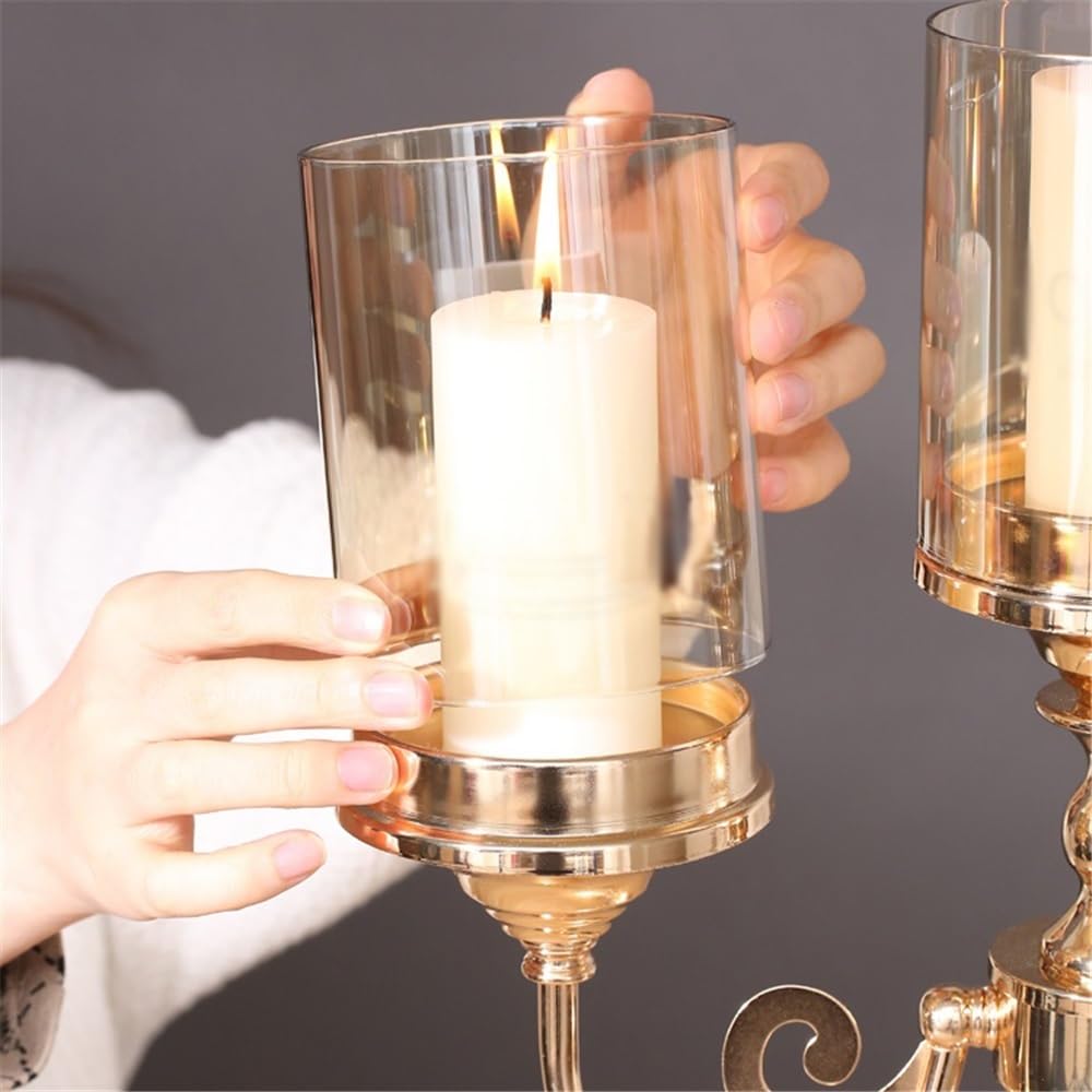 YUHUAWF Candle Holderss Simple Metal Glass Three-Head Candle Holder Living Room Dining Table Wedding Decoration Ornaments Decorative Candlestick(Large)