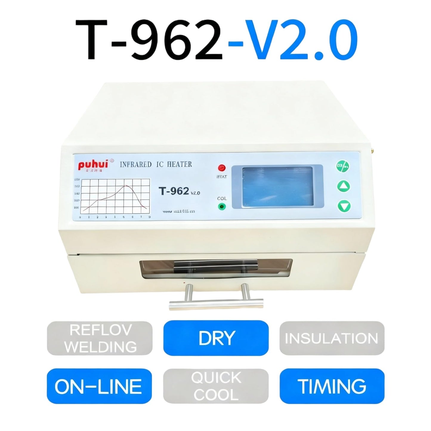 T962 110V 800W Mini Automatic Infrared Reflow Oven - Intelligent IC Heater and Reflow Soldering Station, 7.08×9.25 Inch Soldering Area, Compatible with CHIP/SOP/BGA/PCB Chips/Aluminum Substrates