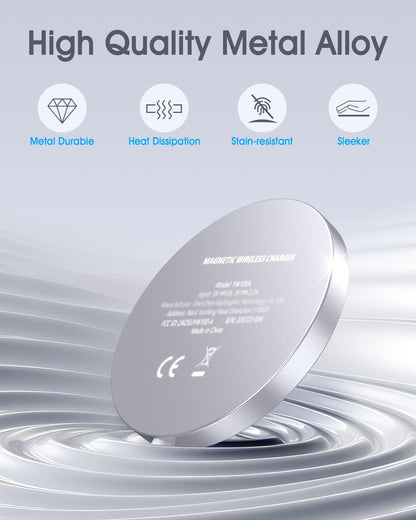 for Apple Mag-Safe Charger 2 Pack, Magnetic Wireless Charger for iPhone 17/17 Pro/17 Pro Max/Air/16 15 14 13 12 Pro Max Plus mini, Charging Pad for Airpods Pro 3 2,Strong Magnet, Silver