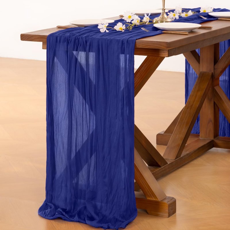Socomi 6pcs Royal Blue Cheesecloth Table Runner Boho Rustic Gauze 120 inch 10FT Cheese Cloth Sheer Runner for Wedding Party Baby Shower Birthday Home Decor Holiday Decorations