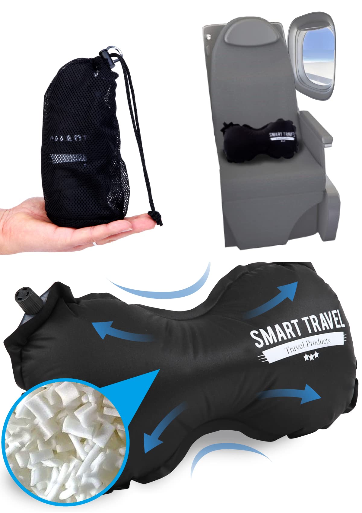Smart Travel Travel Products Lumbar Pillow Inflatable Lumbar Support Pillow Travel Pillows for Airplane Long Flight Essential for Women Men Kids
