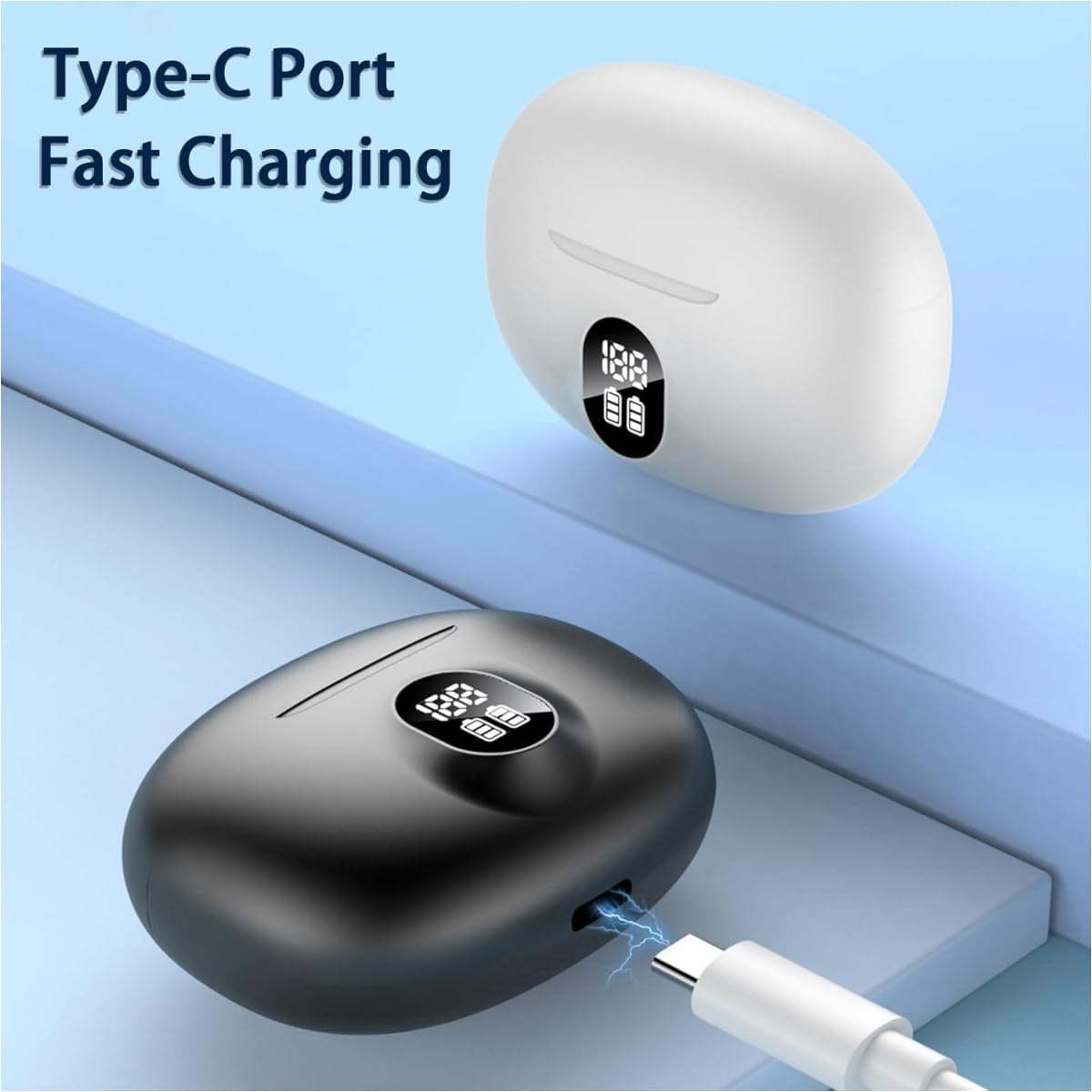 Wireless Earbuds, Bluetooth 5.4 Headphones Ear Buds With Bass Stereo Sound Noise Reduction Earphones, 120H Playtime,IPX7 Waterproof USB-C , Touch Control LED Display Headset For Work Sport (Black)