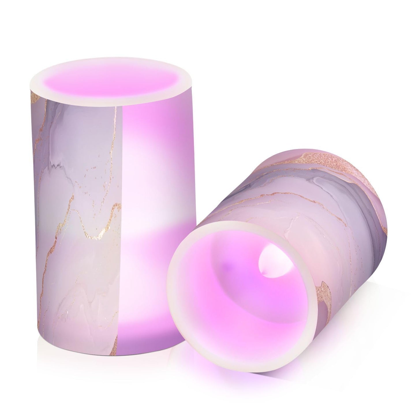Zathe Flameless Flickering Candles Remote Control Led Pillar Candles for Decorations Marble Blush Grey