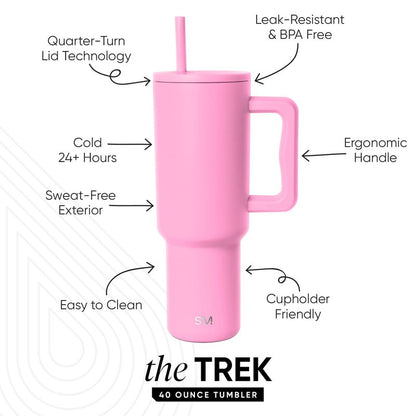 Simple Modern 40 oz Trek Tumbler with Handle and Straw Lid | Cup Holder Friendly Insulated Stainless Steel Travel Mug | Dragon Fruit